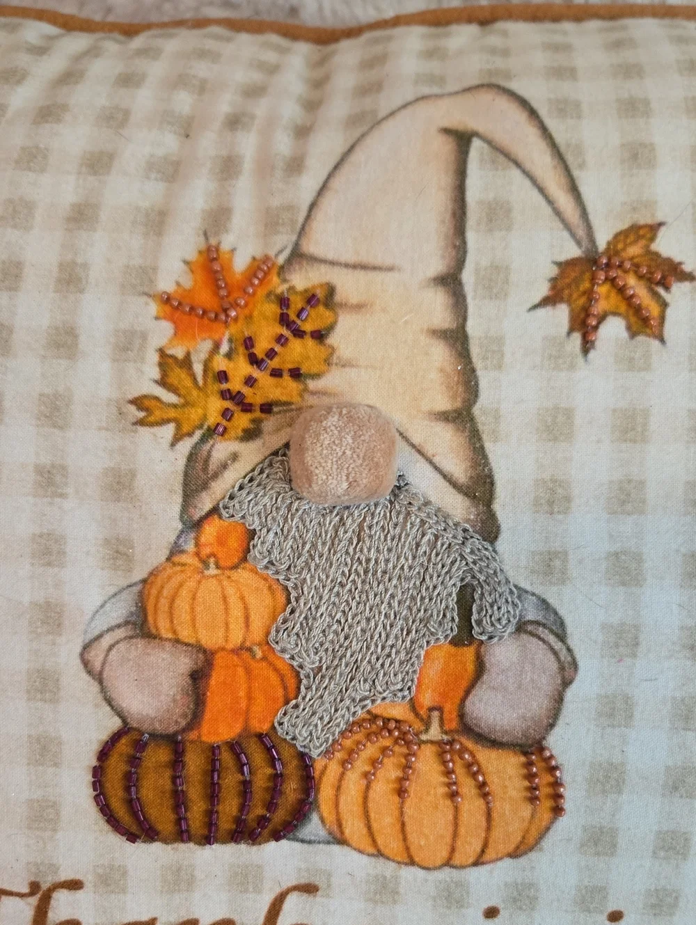 Thanksgiving With My Gnomies Decorative Pillow - Neutral & Orange